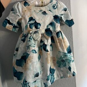 Janie and Jack Floral Toddler Dress in Blue and Cream